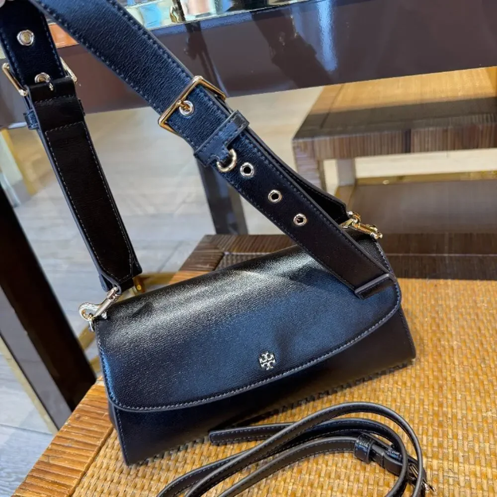 Tory Burch Rory Textured Flap Shoulder Bag 183714 $575 Warm Mahogany